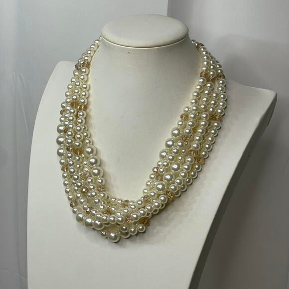 Multi strand faux pearl necklace with faceted beads classic classy preppy - Picture 8 of 15